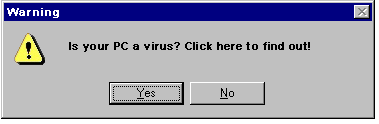 an old-school pop-up window saying: 'WARNING Is your computer a virus? Click here to find out!'.